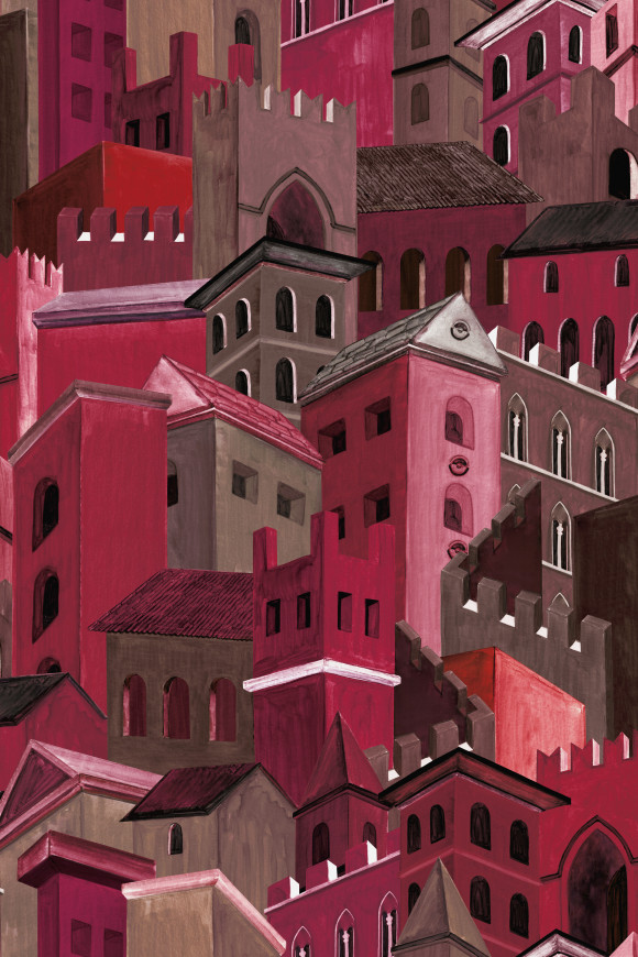 Arte Decors panoramiques Citta di castello behang in kleur Framboise (97682) - Product close-up