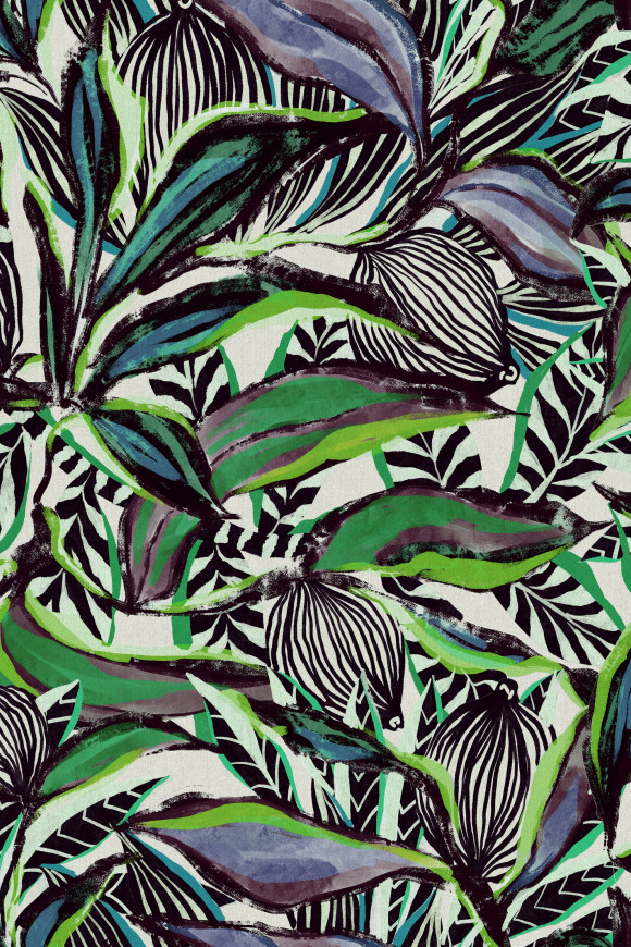 Arte Decors panoramiques Flor imaginaria behang in kleur Malachite Sunbird (97662) - Product close-up