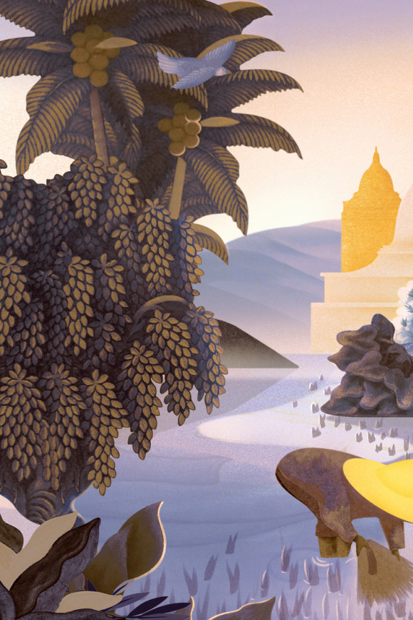 Arte Decors panoramiques Hills of sapa behang in kleur Twilight (97590) - Product close-up