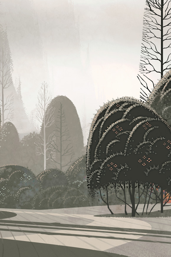 Arte Decors panoramiques Le jardin mystique behang in kleur Dove (97551) - Product close-up