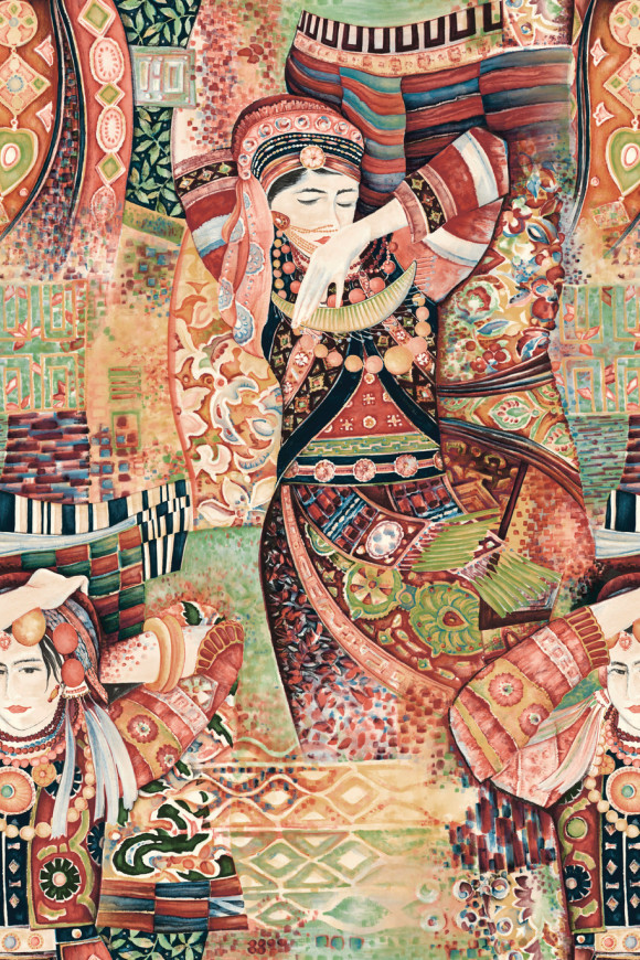 Arte Decors panoramiques Odisha dance behang in kleur Red Rhapsody (97641) - Product close-up