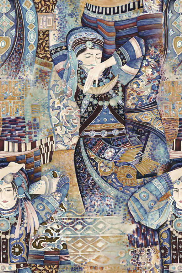 Arte Decors panoramiques Odisha dance behang in kleur Indigo Myth (97642) - Product close-up