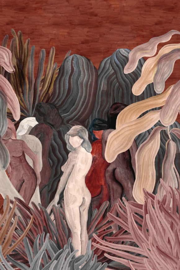 Arte Decors panoramiques Secret silhouettes behang in kleur Saffron (97720) - Product close-up