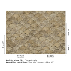 Patroon van behang met schelpmotief van Elitis Ecume Calyptra RM 1118-40