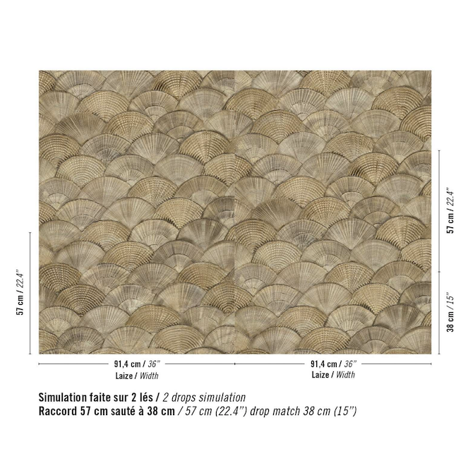 Patroon van behang met schelpmotief van Elitis Ecume Calyptra RM 1118-40