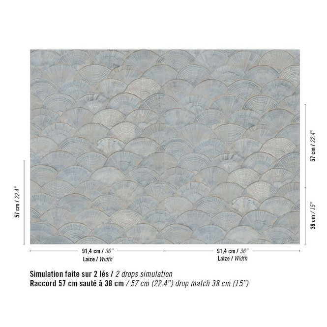 Behang met schelpmotief van Elitis Ecume Calyptra Brume de Perle