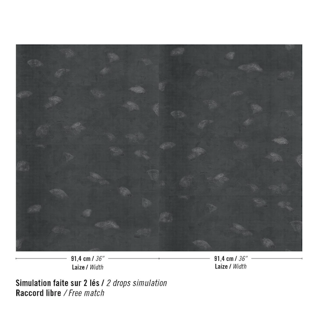 Patroon van Behang met schelpmotief van Elitis Ecume Nyx in parelmoer zwart