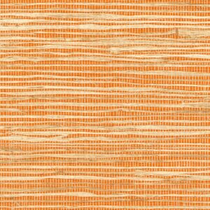 Detail van het oranje Marr Arrowroot behang van Elitis, behang met een grove natuurlijke structuur