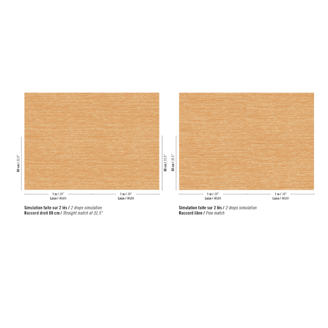 Patroon van het oranje Marr Arrowroot behang van Elitis, behang met een grove natuurlijke structuur