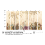 Patroon van het panorama behang La caravelle van Elitis: een meerkleurige voorstelling van een landschap met palmbomen