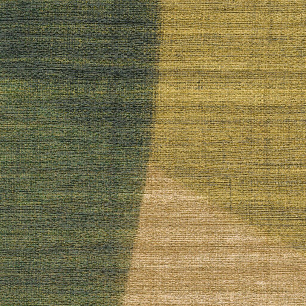 Ova Prima van Elitis: een panorama met bewegende cirkels in groen en beige