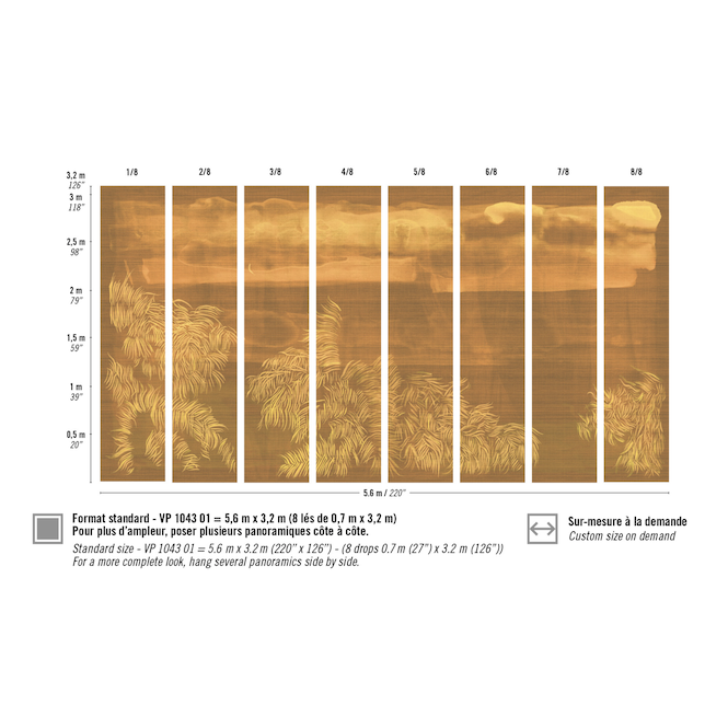 Patroon van Panorama Nosara van Elitis: een goudkleurige voorstelling van een landschap