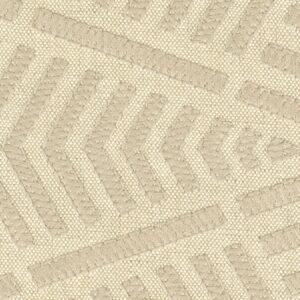 Detail van Elitis Origine Epi, linnen behang met geborduurd wieber patronen in beige