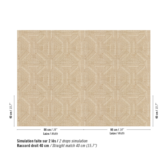 Muur met het handgemaakt beige raffia behang Elitis Alfabet RM 1108-02 patroon