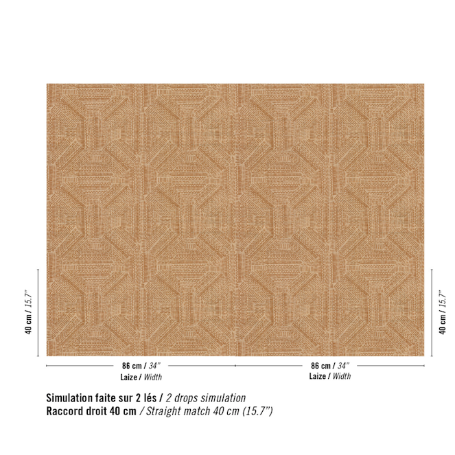 Patroon van handgemaakt roest rood raffia behang Elitis Origine Iranja RM 1108-35