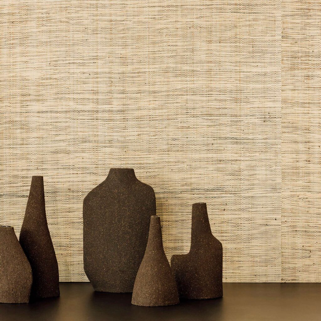 Beige raffia behang van Elitis: Rafta RM 1107-03 behang met fijne structuur