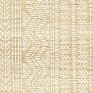 Detail behang met een geborduurd blokpatroon in beige: Elitis Origine Shibui RM 1124-02