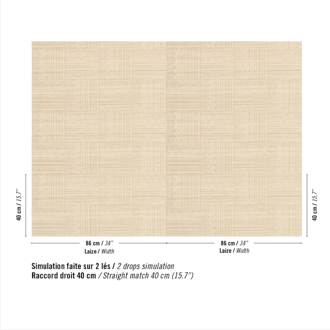 Behang met een geborduurd blokpatroon in beige: Elitis Origine Shibui RM 1124-02