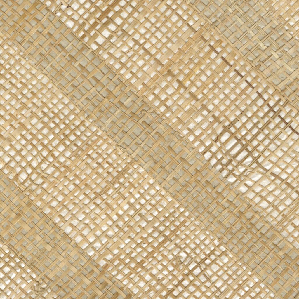 Detail van het het beige abaca behang met een geometrisch wieber patroon: Elitis Origine Trenza RM 1115-02 behang
