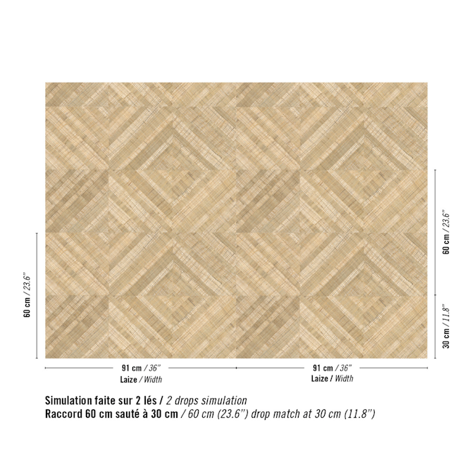 Patroon van het het beige abaca behang met een geometrisch wieber patroon: Elitis Origine Trenza RM 1115-02 behang