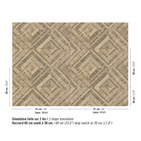 Patroon van het het beige abaca behang met een geometrisch wieber patroon: Elitis Origine Trenza RM 1115-080 behang