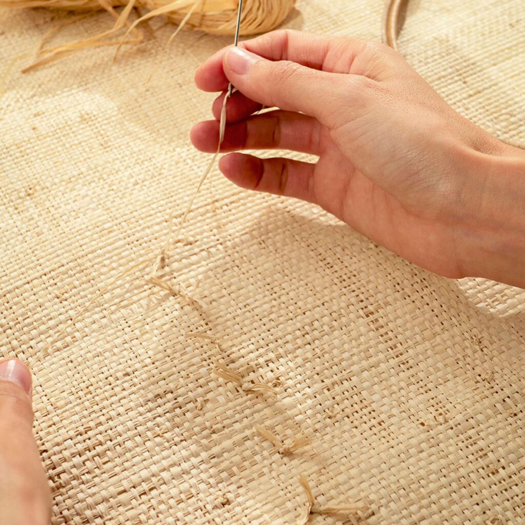 Handgemaakt beige raffia behang Elitis Origine Iranja RM 1108-02