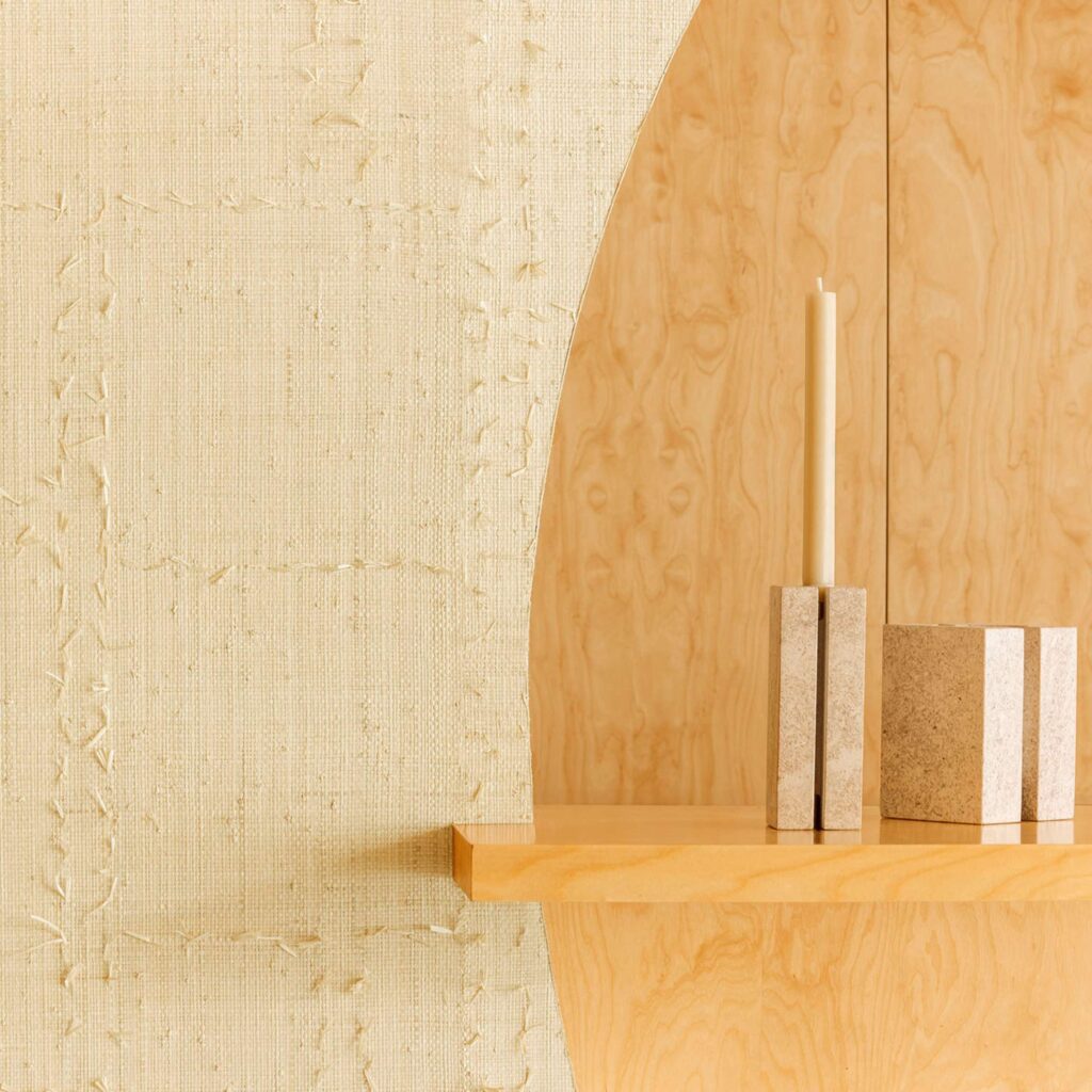 Muur met een beige raffia behang Elitis Origine Iranja RM 1108-02