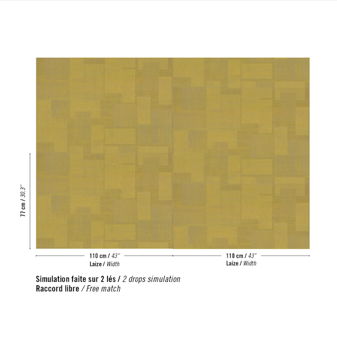 Goud zijdebehang met een 3D blokpatroon Van Elitis Pamir Transgression