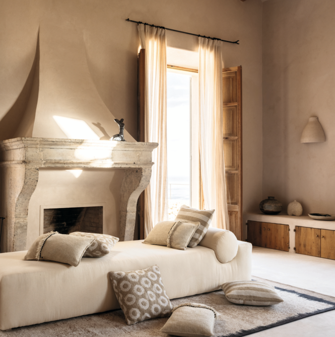 Interieur weergave van Outdoor vloerkleed Kalahari Sable van Elitis TA 140-03-10