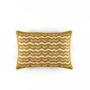 Geel Elitis kitsune-co-276-25-04 sierkussen met gebreid zig-zag patroon
