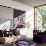 Interieurweergave van Elitis morning-co-272-17-02 sierkussens in paarse combinatie