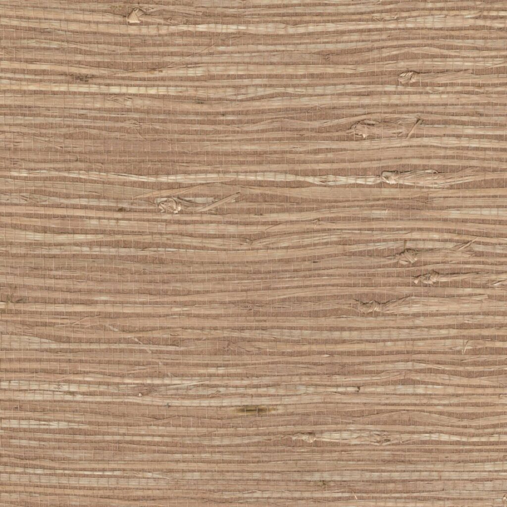 Natuurlijke grasscloth-behangstructuur met horizontale strepen in bruin tinten uit de Elitis Tribus collectie (rm-1083-07).