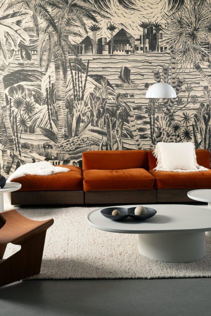 Arte Essentials Luxor Thebe behang in kleur Mono (19460) - Interieur impressie