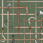 Illustratie van het Fornasetti-behang Bastoni geinspireerd op een sjaalprint met wandestokken in groen