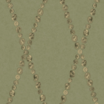 detail van een Illustratie van Fornasetti-behang Cammei een wieberpatroon en klassieke munten in groen/goud