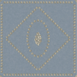 Illustratie van Fornasetti-behang Conchiglie een geometrisch patroon met schelp details in blauw en goud