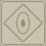 Illustratie van Fornasetti-behang Conchiglie een geometrisch patroon met schelp details in creme en goud