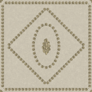 Illustratie van Fornasetti-behang Conchiglie een geometrisch patroon met schelp details in creme en goud