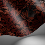 Fornasetti-behang Foglie e Scimmie met oranje herft bladeren en tekeningen van aapjes tussen het gebladerte.