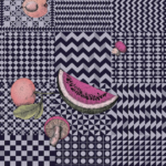 Illustratie van Fornasetti-geometrisch behang Frutta e Geometrico met fruit in multi-color