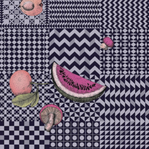 Illustratie van Fornasetti-geometrisch behang Frutta e Geometrico met fruit in multi-color
