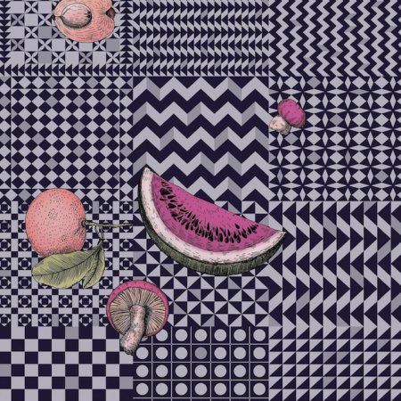 Illustratie van Fornasetti-geometrisch behang Frutta e Geometrico met fruit in multi-color