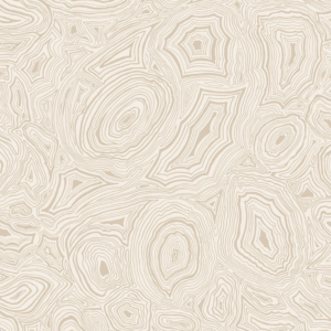 Beige Fornasetti-behang met een malachietpatroon van gestileerde, concentrische lijnen.