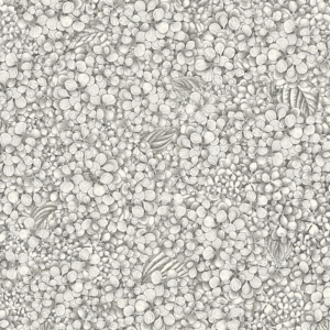 Illustratie van Fornasetti-behang Ortensia met een gedetailleerde tekening van de Ortensia bloemen in zwart/wit