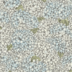 Illustratie van Fornasetti-behang Ortensia met een gedetailleerde tekening van de Ortensia bloemen in pastel kleuren