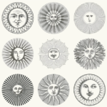 Fornasetti-behang Soli met zonnetjes in zwart wit