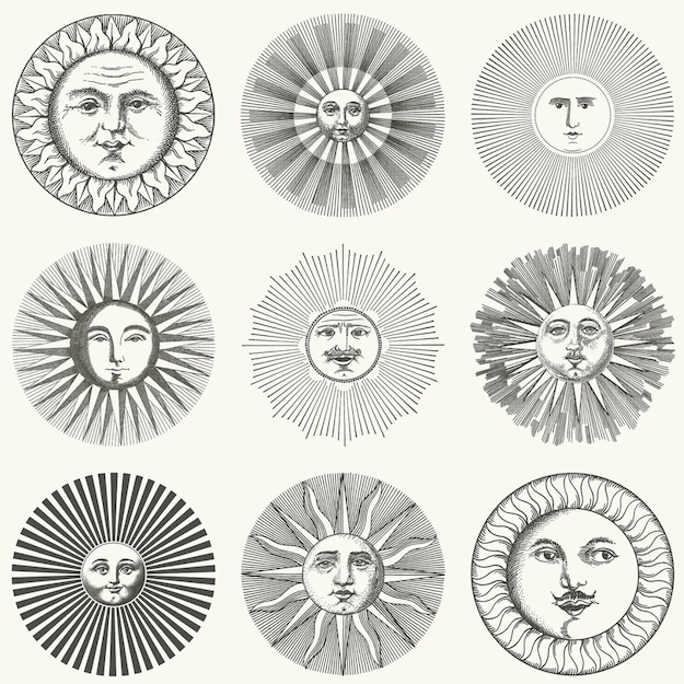 Fornasetti-behang Soli met zonnetjes in zwart wit