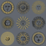 Illustratie van Fornasetti-behang Soli met zonnetjes in zwart en goud