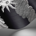 illustratie van het Fornasetti-behang Vista Mediterranea, architectonische voorstelling van Jeruzalem in zwart wit