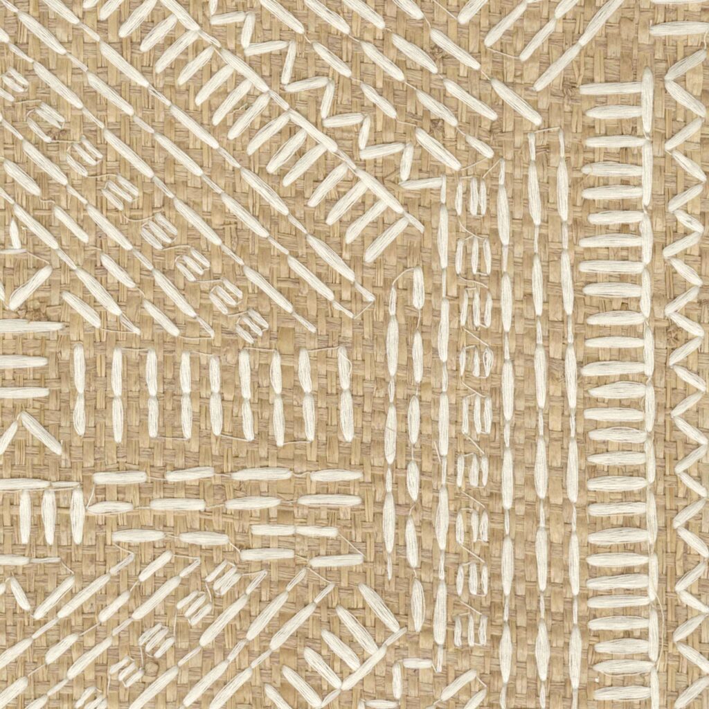 Handgemaakt beige raffia behang Elitis Origine Alfabet RM 1108-02
